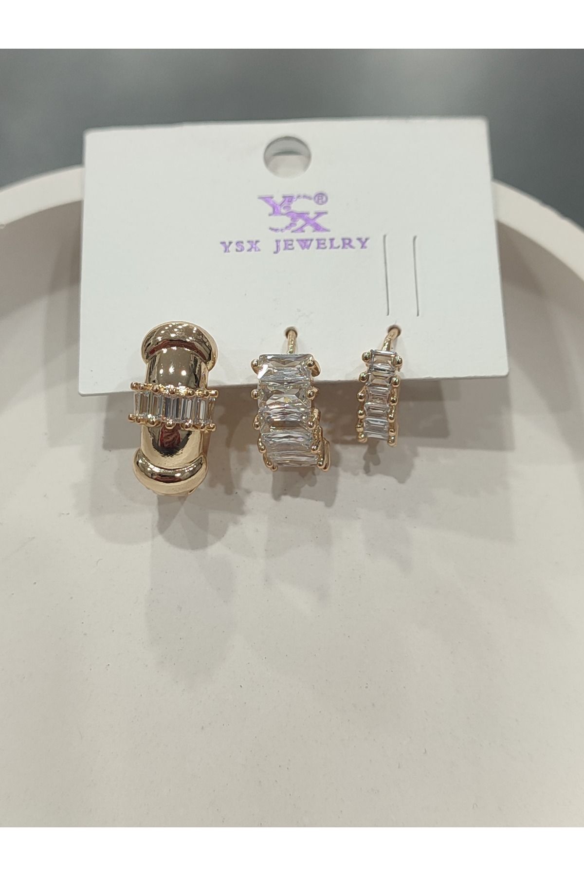 Bijuteri Gold Taşlı - İncilii Sallantılı Çoklu Metal Kadın Küpe Jewelry