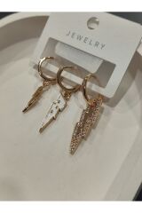Bijuteri Gold Taşlı - İncilii Sallantılı Çoklu Metal Kadın Küpe Jewelry