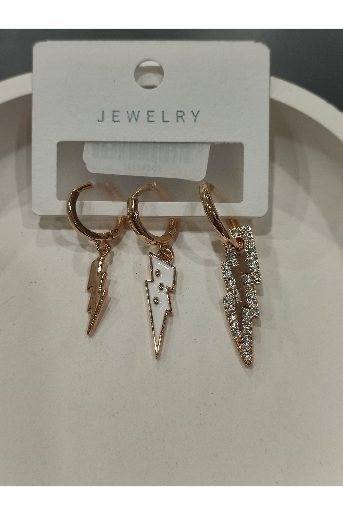 Bijuteri Gold Taşlı - İncilii Sallantılı Çoklu Metal Kadın Küpe Jewelry