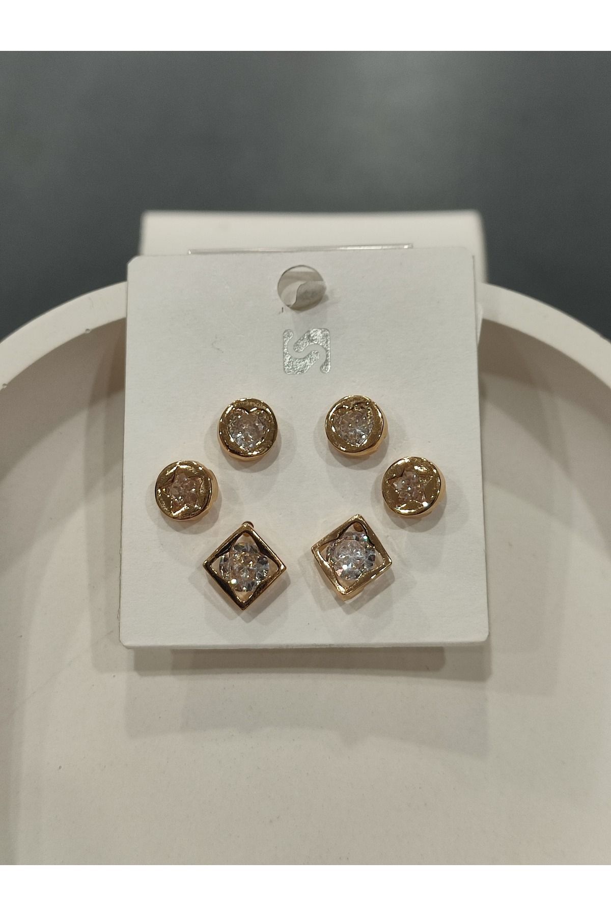 Bijuteri Gold Taşlı - İncilii Sallantılı Çoklu Metal Kadın Küpe Jewelry