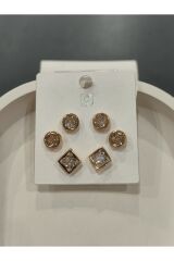 Bijuteri Gold Taşlı - İncilii Sallantılı Çoklu Metal Kadın Küpe Jewelry