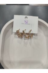 Bijuteri Gold Taşlı - İncilii Sallantılı Çoklu Metal Kadın Küpe Jewelry