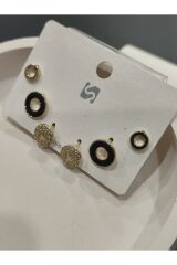Bijuteri Gold Taşlı - İncilii Sallantılı Çoklu Metal Kadın Küpe Jewelry
