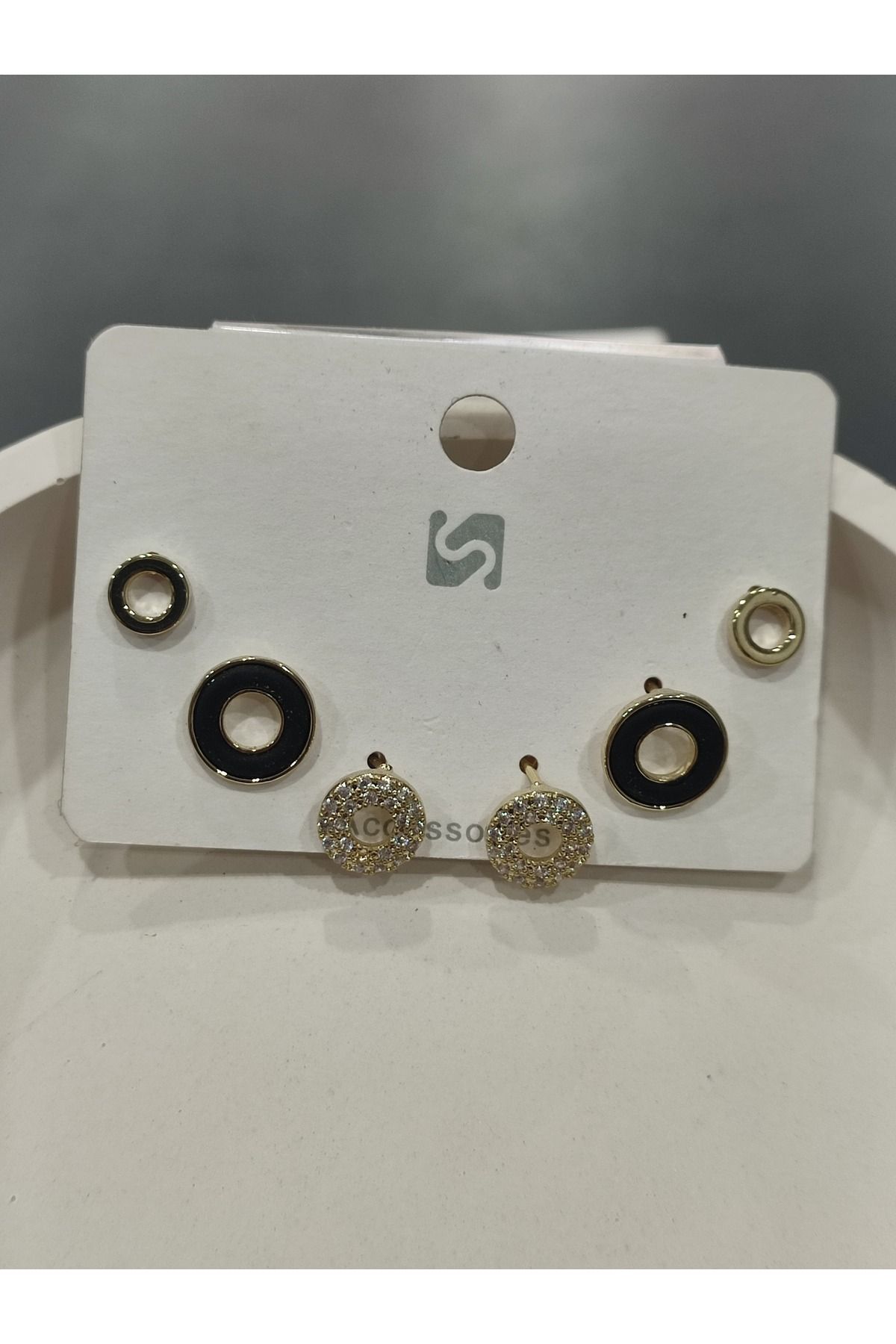 Bijuteri Gold Taşlı - İncilii Sallantılı Çoklu Metal Kadın Küpe Jewelry