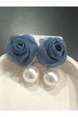 Bijuteri Gold Renkli Tüylü - Boncuklu ve İncili Desenli Metal Kadın Küpe Jewelry