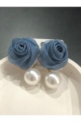 Bijuteri Gold Renkli Tüylü - Boncuklu ve İncili Desenli Metal Kadın Küpe Jewelry