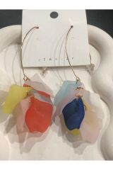 Bijuteri Gold Renkli Tüylü - Boncuklu ve İncili Desenli Metal Kadın Küpe Jewelry