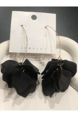 Bijuteri Gold Renkli Tüylü - Boncuklu ve İncili Desenli Metal Kadın Küpe Jewelry