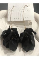 Bijuteri Gold Renkli Tüylü - Boncuklu ve İncili Desenli Metal Kadın Küpe Jewelry