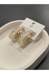 Bijuteri Gold Renkli Taşlı - Boncuklu ve İncili Desenli Metal Kadın Küpe