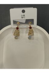 Bijuteri Gold Renkli Taşlı - Boncuklu ve İncili Desenli Metal Kadın Küpe