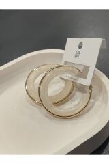 Bijuteri Gold Renkli Taşlı - Boncuklu ve İncili Desenli Metal Kadın Küpe