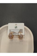 Bijuteri Gold Renk Taşlı ve İnci Desenli Metal Kadın Küpe Jewelry