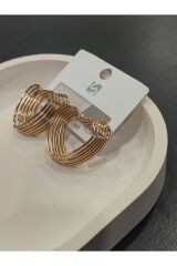 Bijuteri Gold Renk Taşlı ve İnci Desenli Metal Kadın Küpe Jewelry