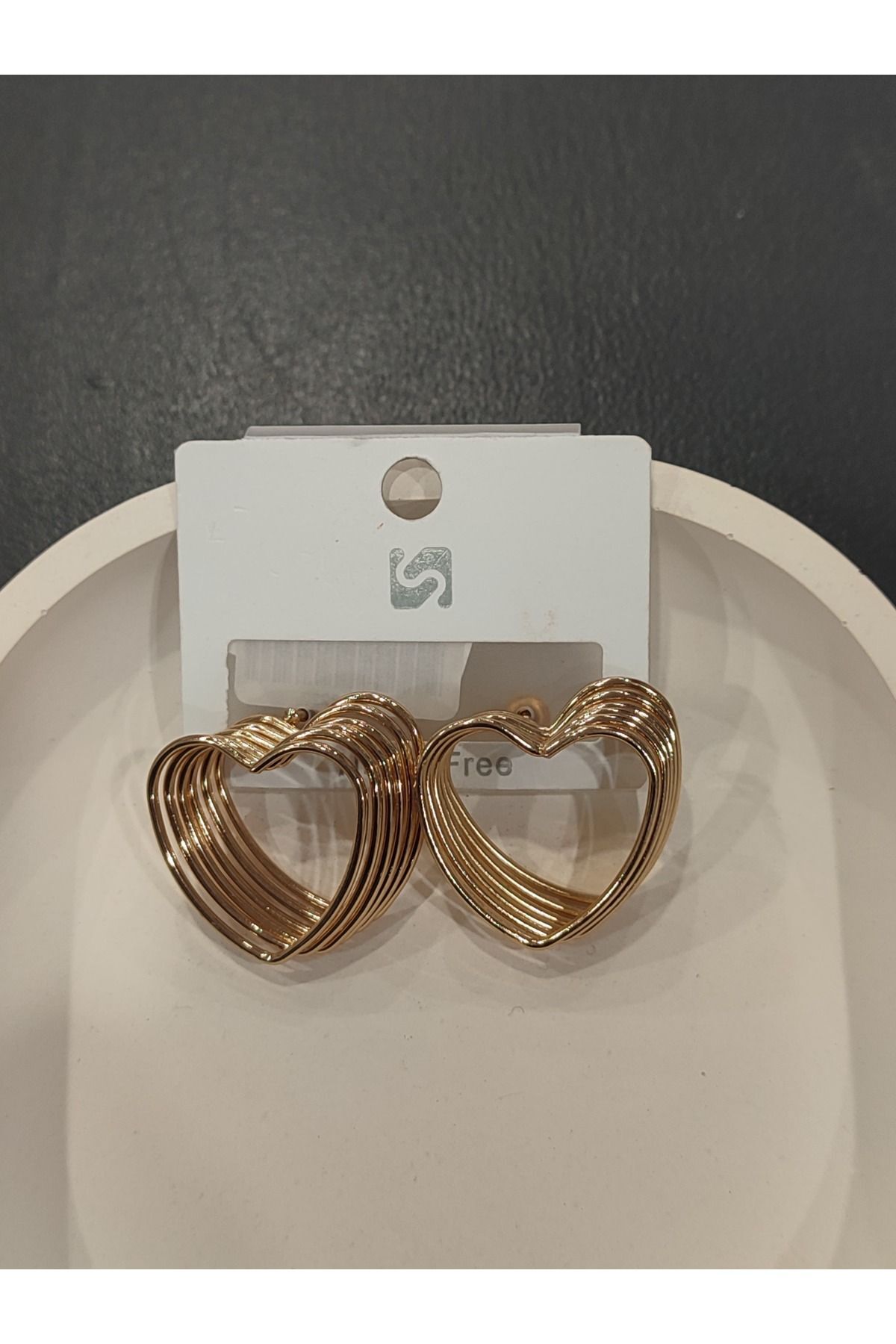 Bijuteri Gold Renk Taşlı ve İnci Desenli Metal Kadın Küpe Jewelry