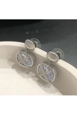 Bijuteri Gümüş Renk Taşlı ve İncili Metal Kadın Küpe