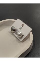 Bijuteri Gümüş Renk Taşlı ve İncili Metal Kadın Küpe