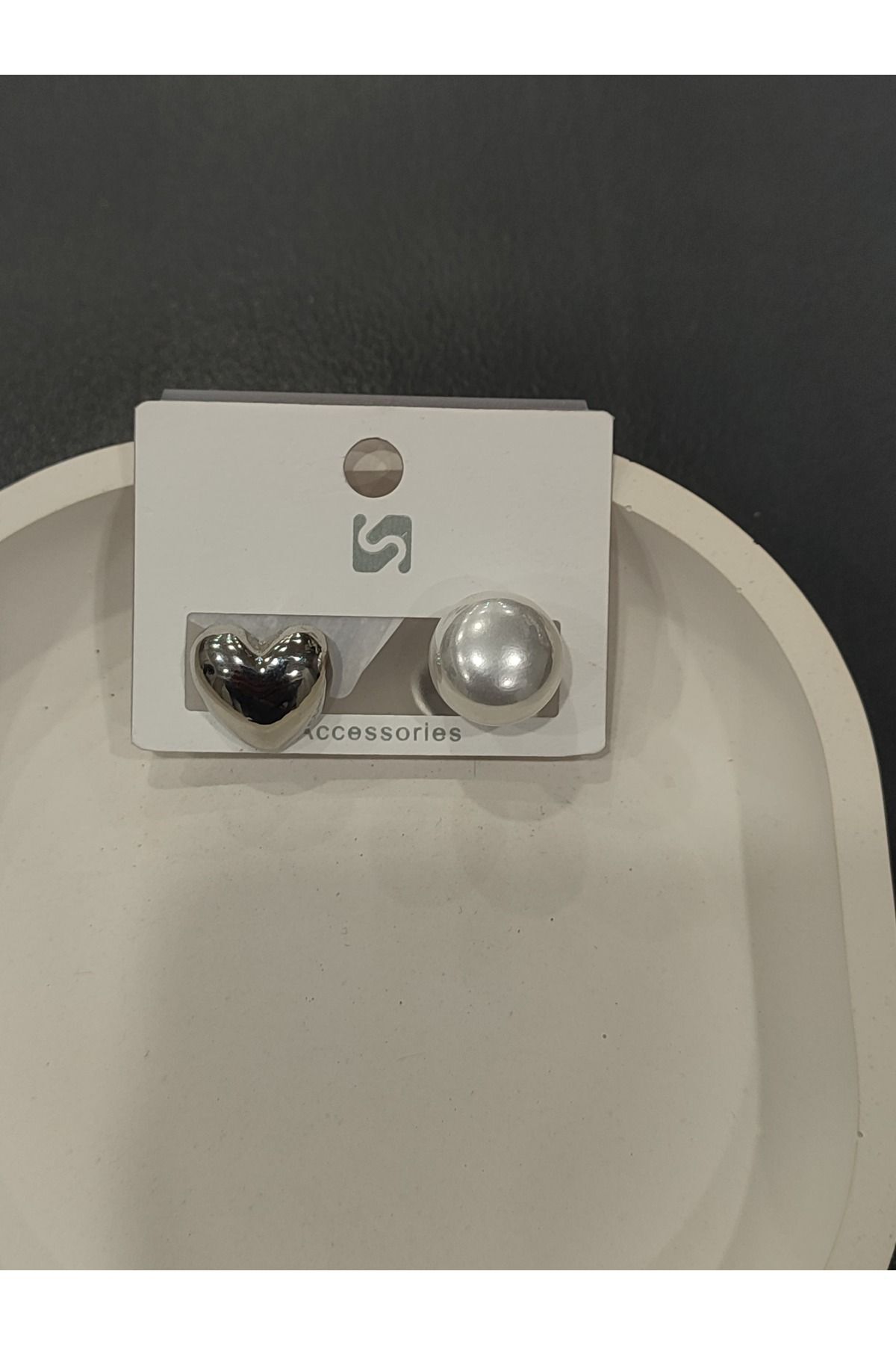 Bijuteri Gümüş Renk Taşlı ve İncili Metal Kadın Küpe