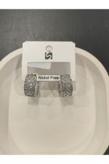 Bijuteri Gümüş Renk Taşlı ve İncili Metal Kadın Küpe