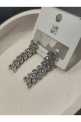 Bijuteri Gümüş Renk Taşlı ve İncili Metal Kadın Küpe