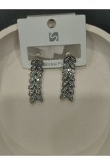 Bijuteri Gümüş Renk Taşlı ve İncili Metal Kadın Küpe