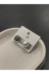 Bijuteri Gümüş Renk Taşlı ve İncili Metal Kadın Küpe