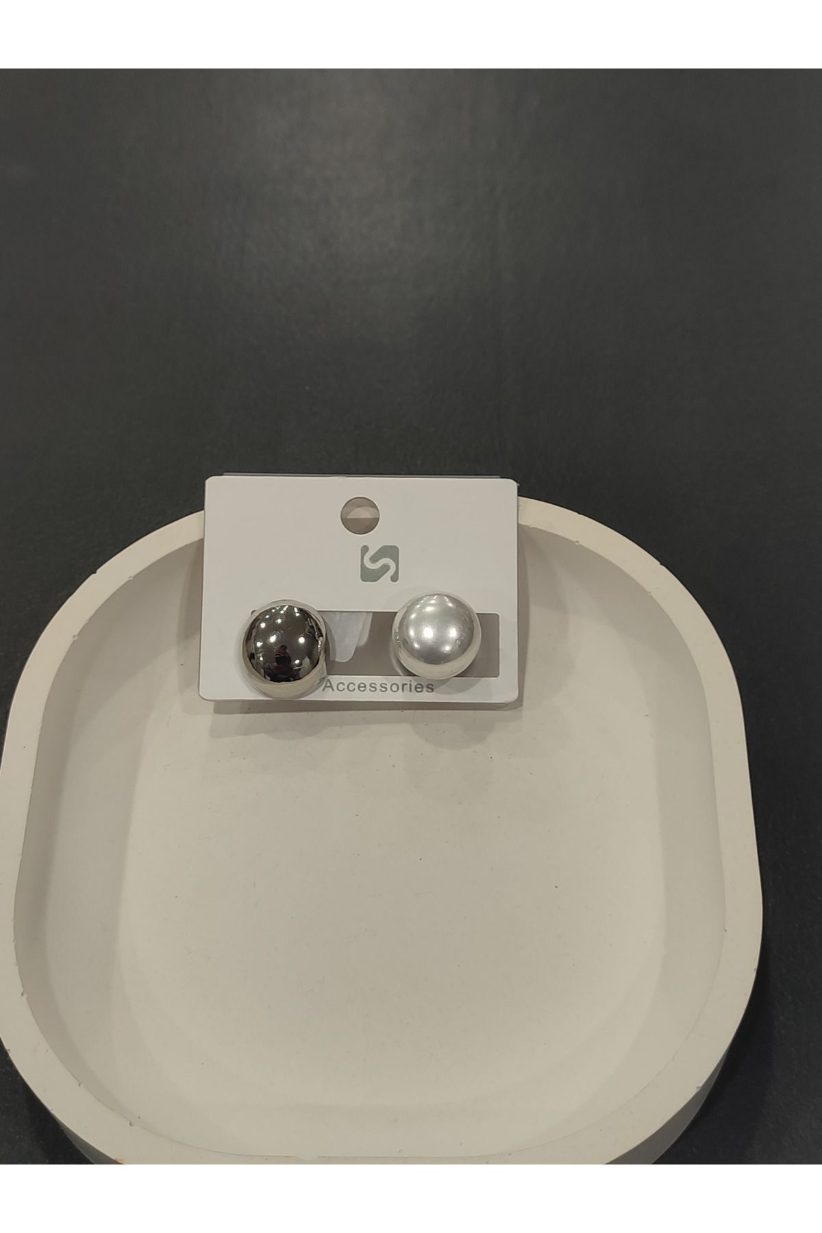 Bijuteri Gümüş Renk Taşlı ve İncili Metal Kadın Küpe