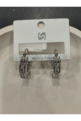 Bijuteri Gümüş Renk Taşlı ve İncili Metal Kadın Küpe