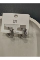 Bijuteri Gümüş Renk Taşlı ve İncili Metal Kadın Küpe