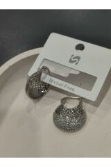 Bijuteri Gümüş Renk Taşlı ve İncili Metal Kadın Küpe