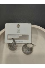 Bijuteri Gümüş Renk Taşlı ve İncili Metal Kadın Küpe