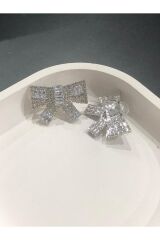 Bijuteri Gümüş Renk Taşlı ve İncili Metal Kadın Küpe