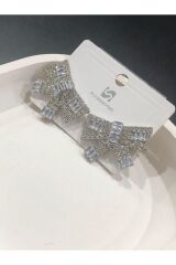 Bijuteri Gümüş Renk Taşlı ve İncili Metal Kadın Küpe