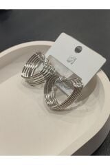 Bijuteri Gümüş Renk Taşlı ve İncili Metal Kadın Küpe