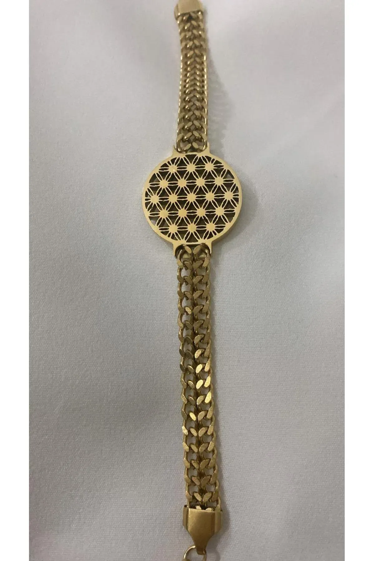 Motifli Gold Çelik Bileklik