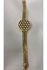 Motifli Gold Çelik Bileklik