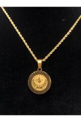Paslanmaz Çelik Gold Taşlı İncili İşlemeli - Desenli Kadın Kolye