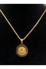Paslanmaz Çelik Gold Taşlı İncili İşlemeli - Desenli Kadın Kolye