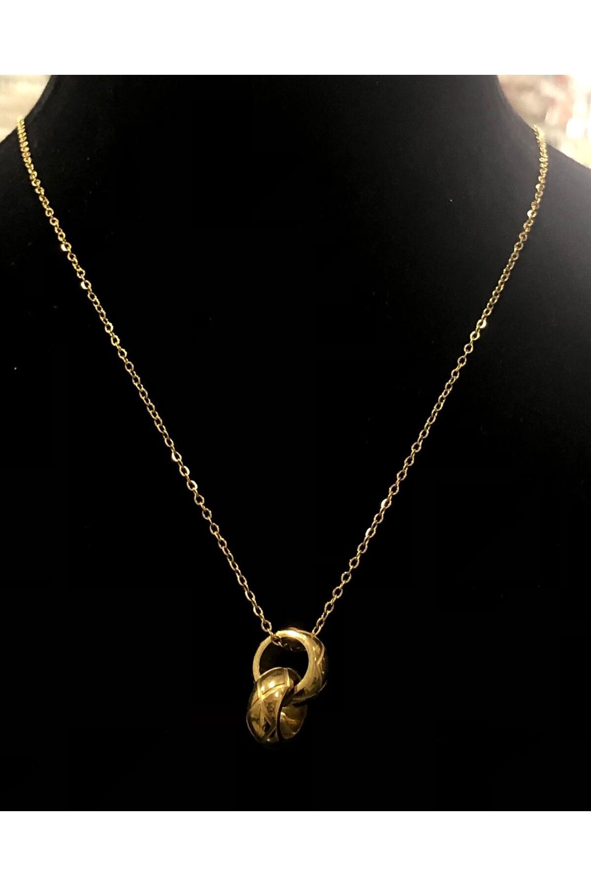 Paslanmaz Çelik Gold Taşlı İncili İşlemeli - Desenli Kadın Kolye