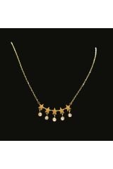 Paslanmaz Çelik Gold Taşlı İncili İşlemeli - Desenli Kadın Kolye