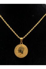 Paslanmaz Çelik Gold Taşlı İncili İşlemeli - Desenli Kadın Kolye