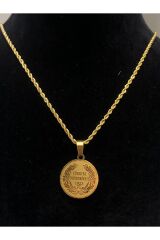 Paslanmaz Çelik Gold Taşlı İncili İşlemeli - Desenli Kadın Kolye