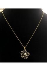 Paslanmaz Çelik Gold Taşlı İncili İşlemeli - Desenli Kadın Kolye