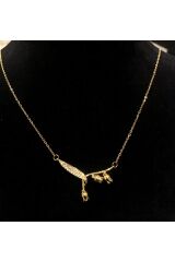 Paslanmaz Çelik Gold Taşlı İncili İşlemeli - Desenli Kadın Kolye