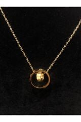 Paslanmaz Çelik Gold Taşlı İncili İşlemeli - Desenli Kadın Kolye