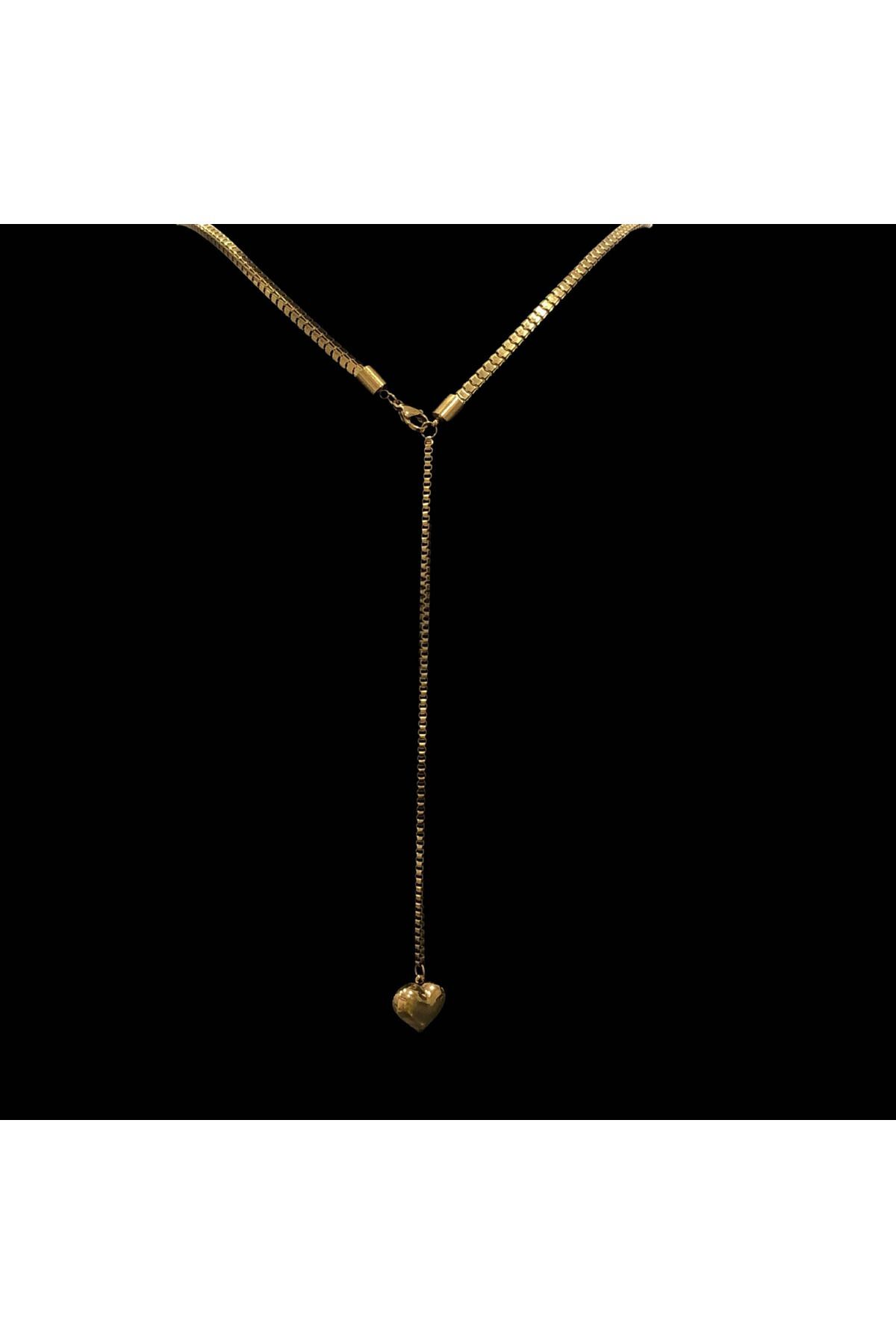 Paslanmaz Çelik Gold Taşlı İncili İşlemeli - Desenli Kadın Kolye