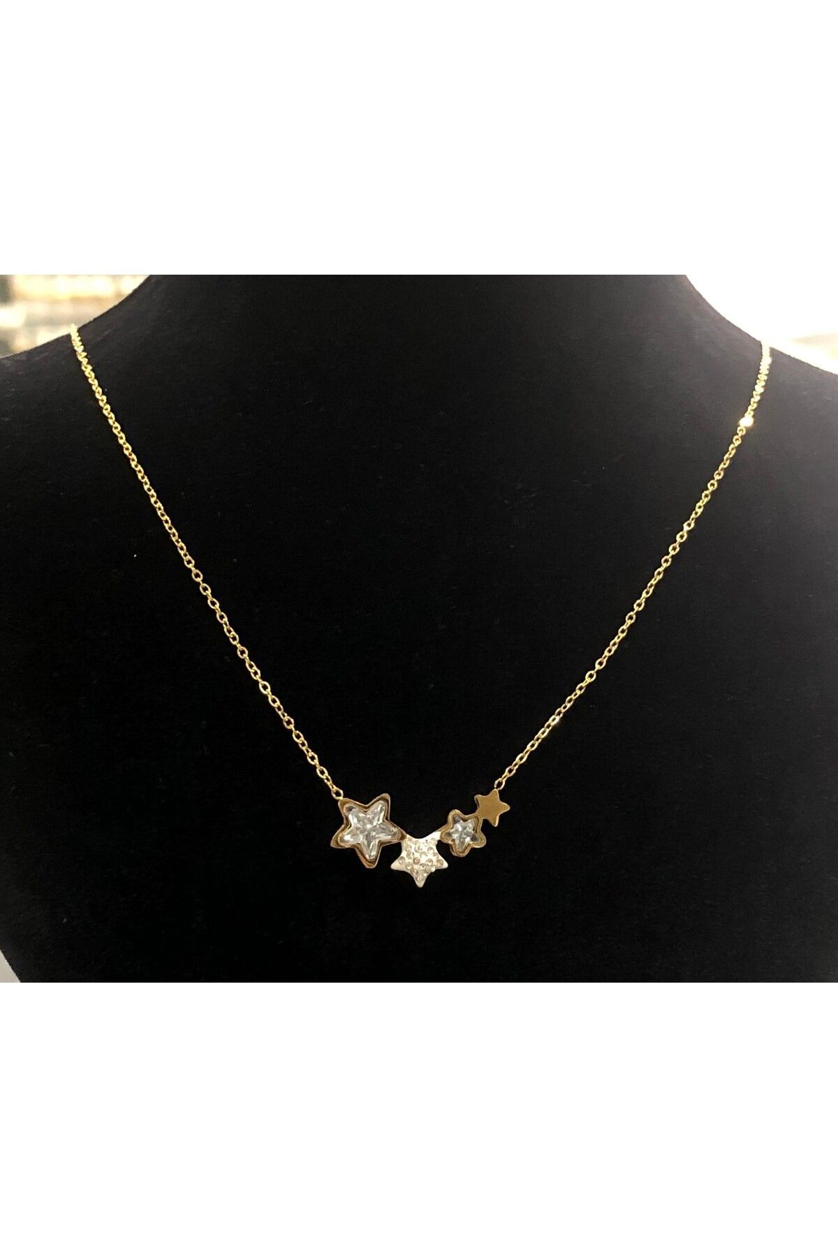 Paslanmaz Çelik Gold Taşlı İncili İşlemeli - Desenli Kadın Kolye