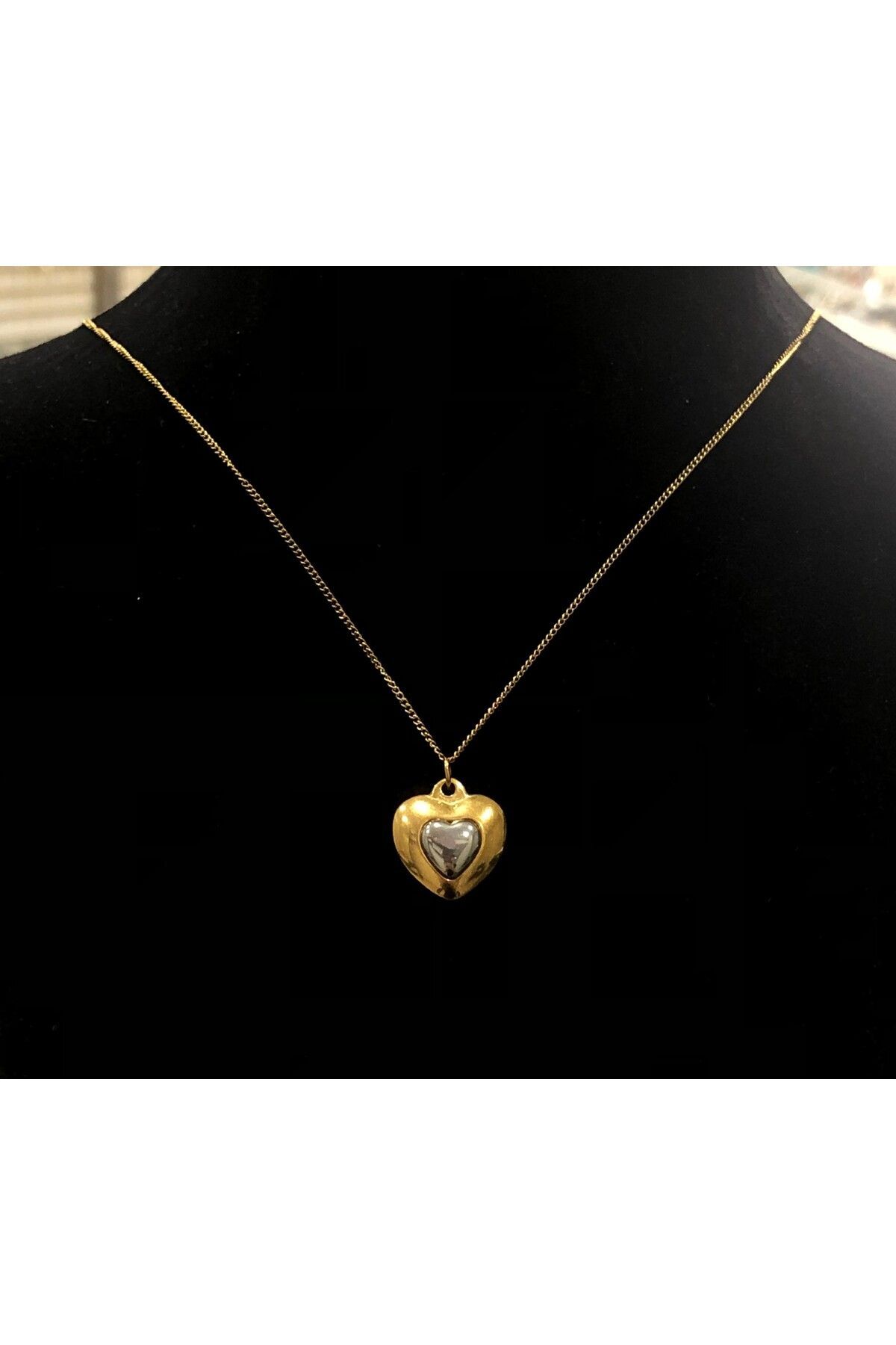 Paslanmaz Çelik Gold Taşlı İncili İşlemeli - Desenli Kadın Kolye