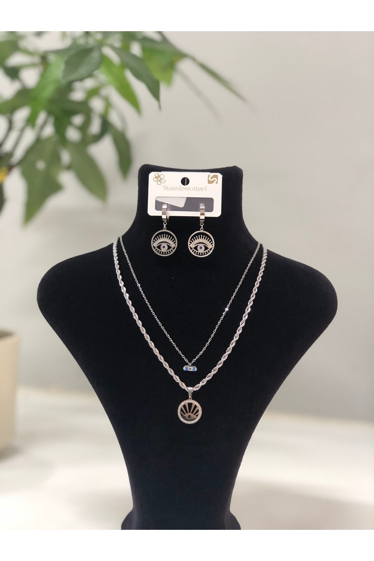 Stainless Steel Özel Gün Hediyelik Çelik Kolye Küpe  Setleri